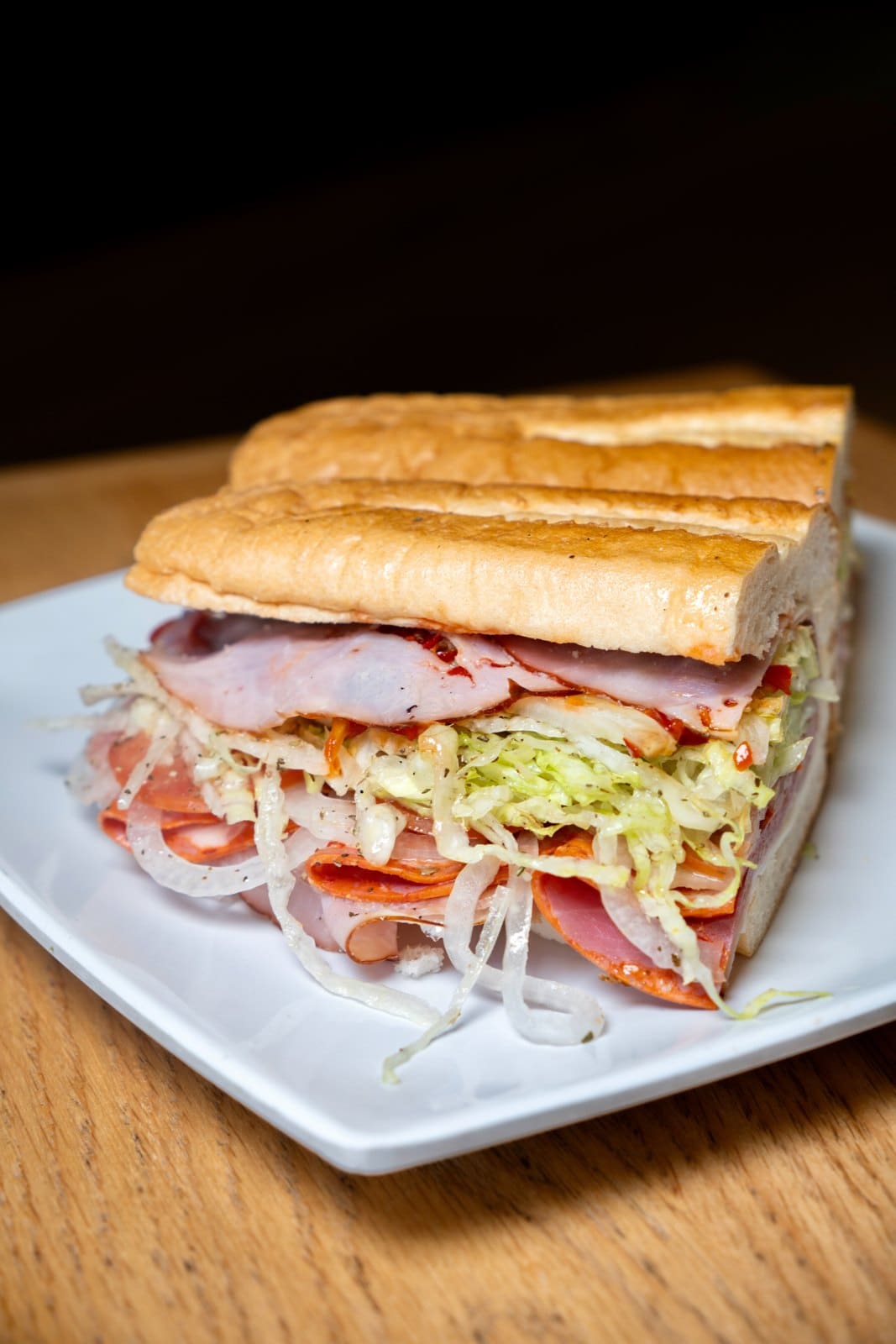 A sub sandwich on a plate